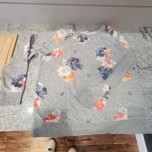 Old Navy Gray Floral Crew Neck Sweater